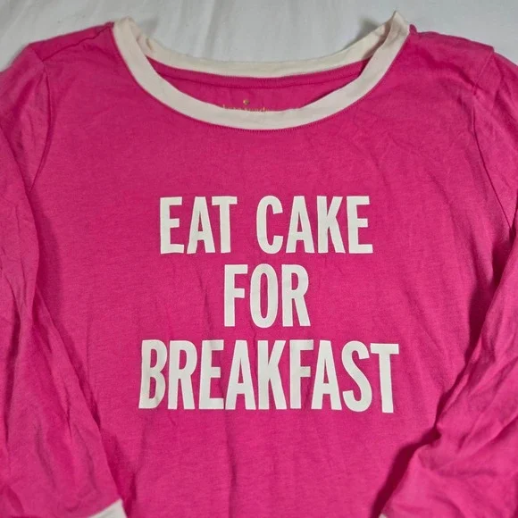 Kate Spade Sleep Shirt Nightgown Eat Cake For Breakfast Pink White Trim XL - Picture 2 of 10